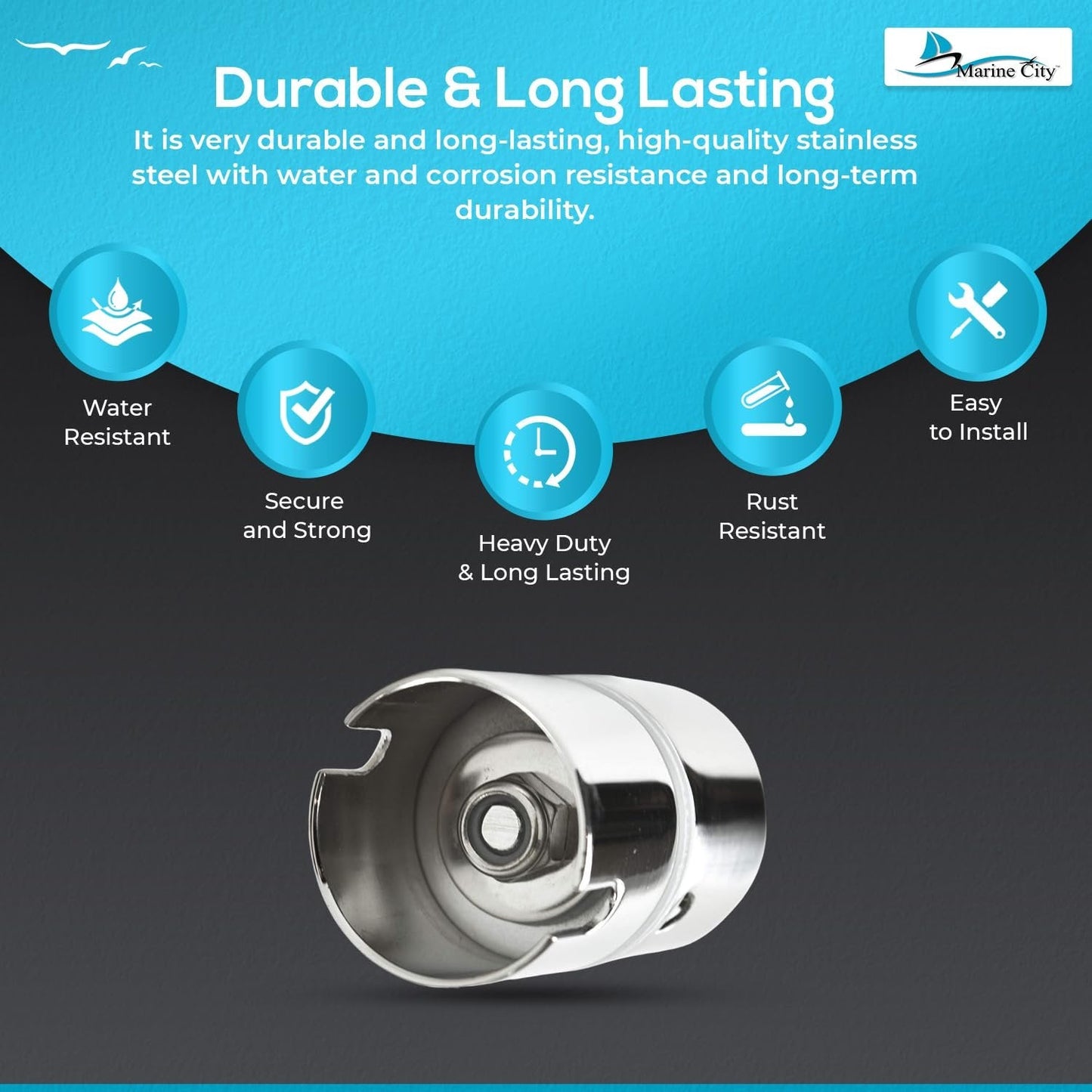 Marine City Swivel Rod Holder–Stainless Steel, Fits 30°/60°/90° Rod Holders-2Pcs Marine City