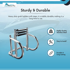 MARINE CITY Escalera telescópica plegable de acero inoxidable, resistente, duradera y resistente, para nadar sobre plataforma, escalera para barco de 3 escalones con cómodos pasamanos