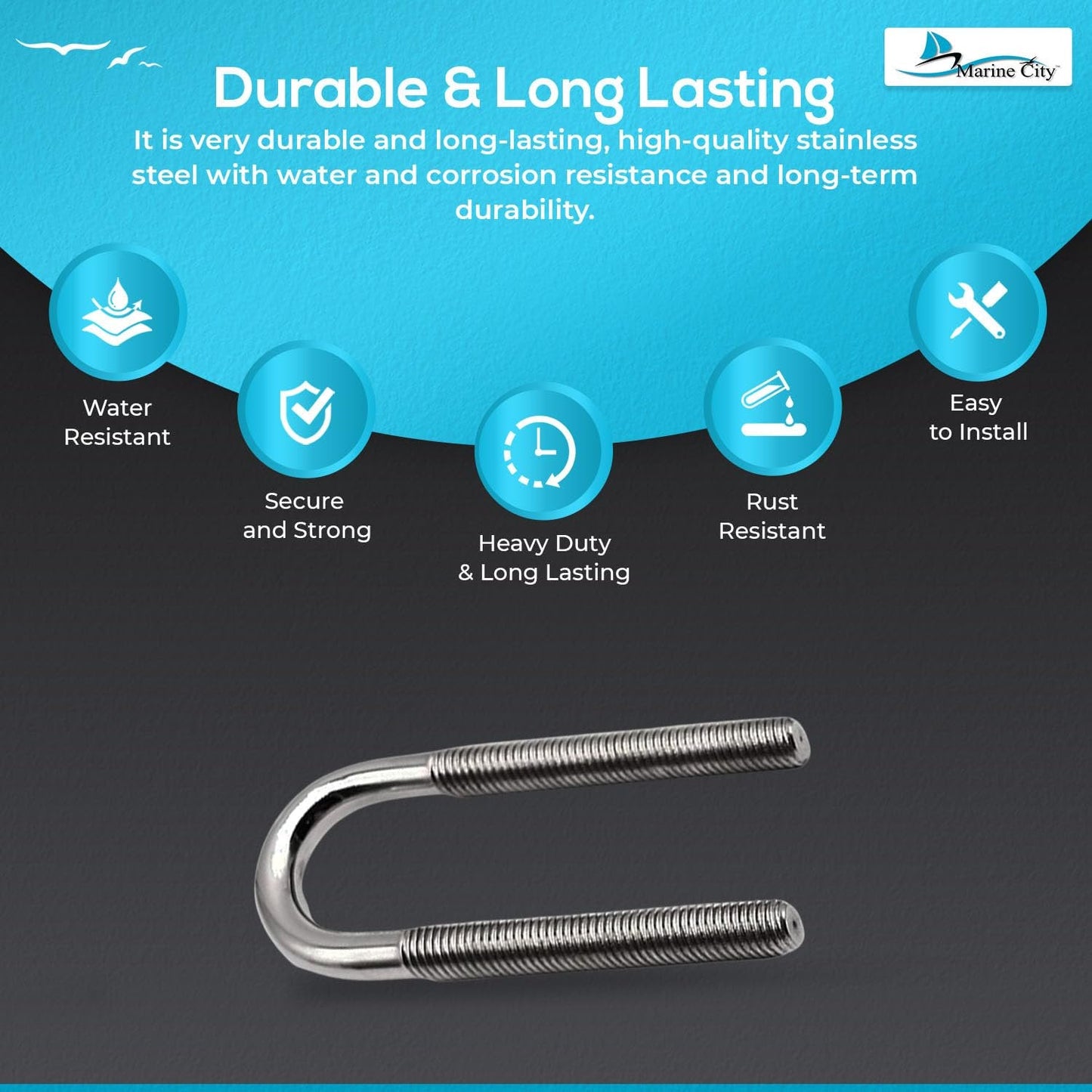 Marine City Bow Eye Tie-Down U-Bolt – 1/2” 304 Stainless Steel, 5-1/4” Length Marine City Hardware