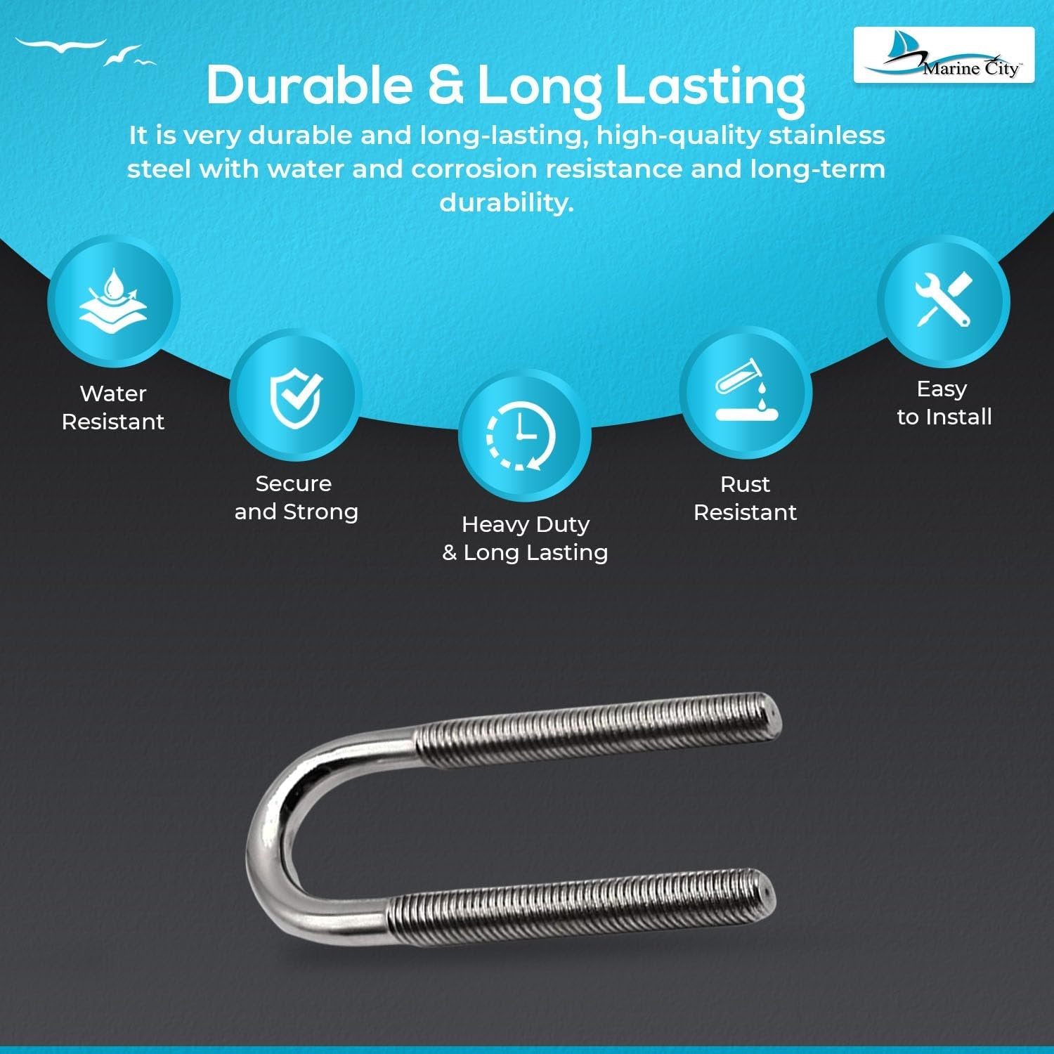 Marine City Bow Eye Tie-Down U-Bolt – 1/2” 304 Stainless Steel, 5-1/4” Length Marine City Hardware