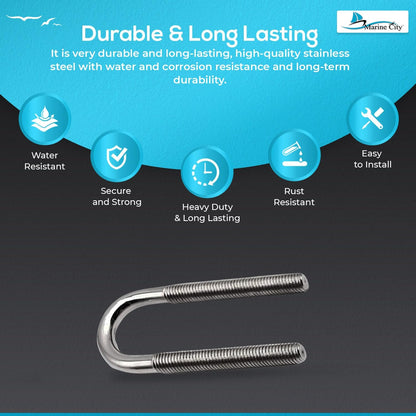 Marine City Bow Eye Tie-Down U-Bolt – 1/2” 304 Stainless Steel, 5-1/4” Length Marine City Hardware