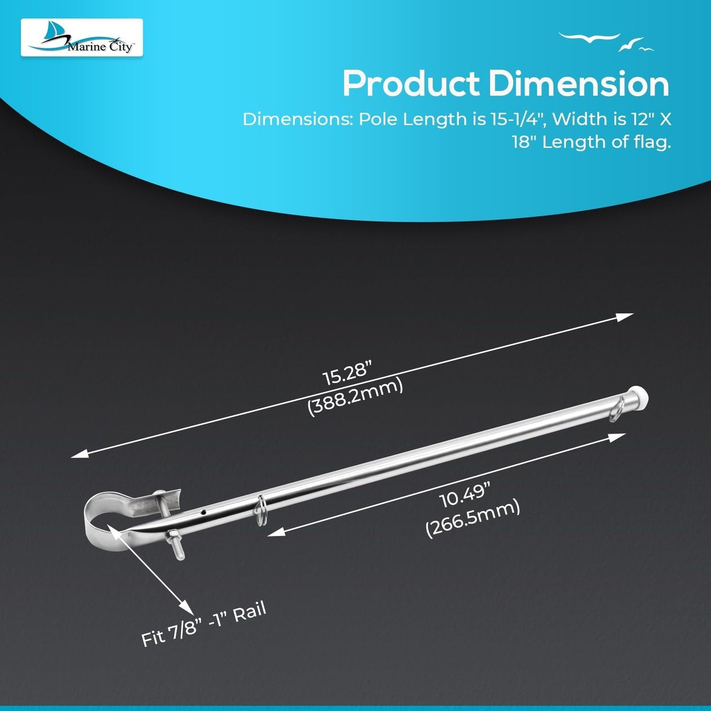 Marine City Stainless Steel Rail Mount Flag Pole Base – 304 Marine Stainless Marine City Hardware