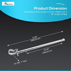 Marine City - Soporte para riel de acero inoxidable, 12.0 x 18.0 in, bastón de bandera para barcos y yates 