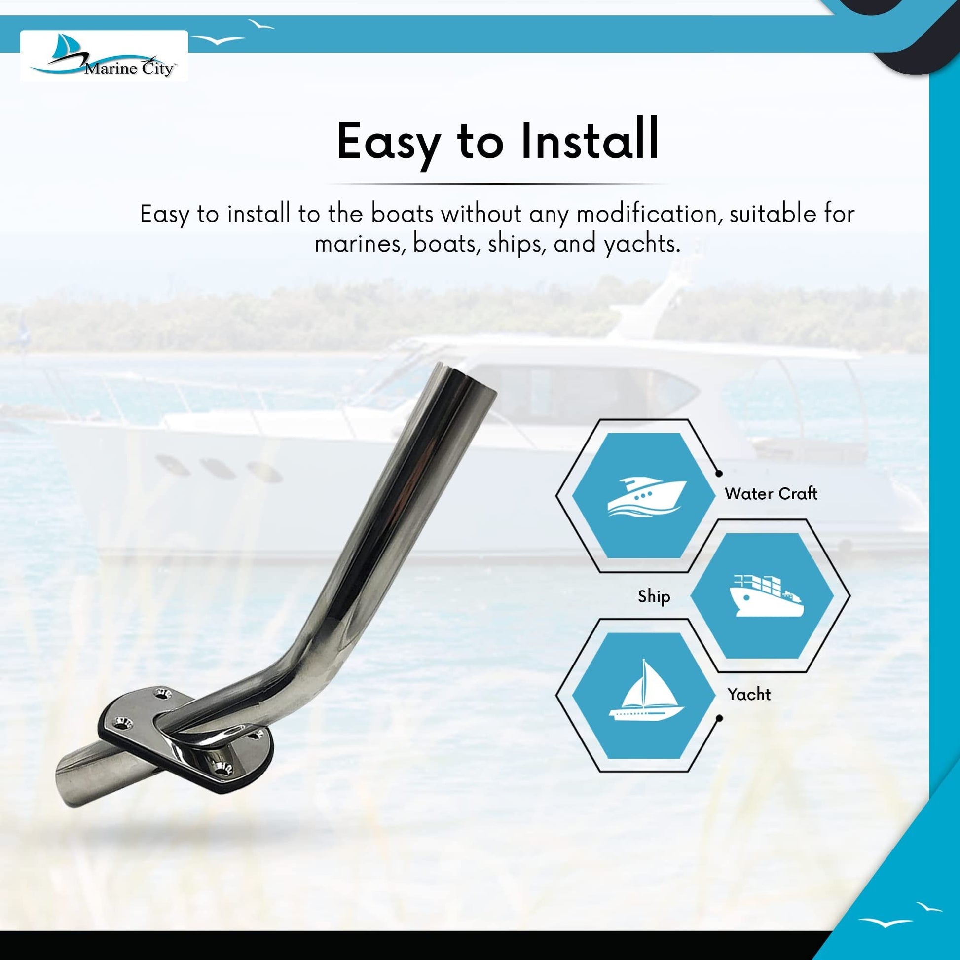 Marine City 304 Stainless Steel Flush Mount Outrigger Pole Rod Holder Kit (2 Pcs) MARINE CITY
