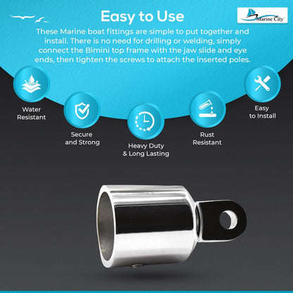 Marine City 316 Stainless Steel Round Outside Eye End for Bimini Top (Pack of 2)