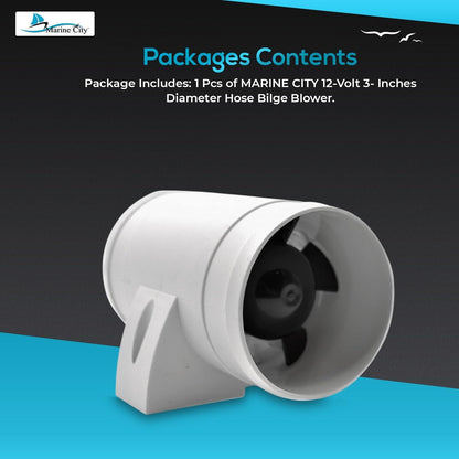 Marine City 12V 3-Inch Hose Bilge Blower – Injection Molded ABS, 158 CFM Marine City