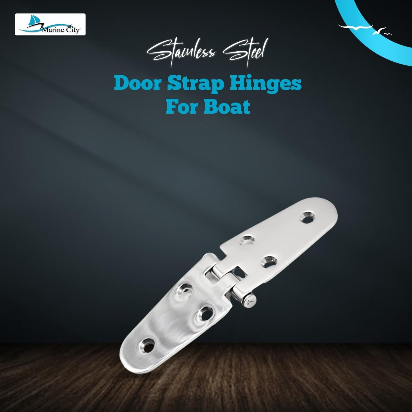 Marine City Stainless Steel Round Door Strap Hinges Ideal for Boats (2 Pcs) Marine City Hardware