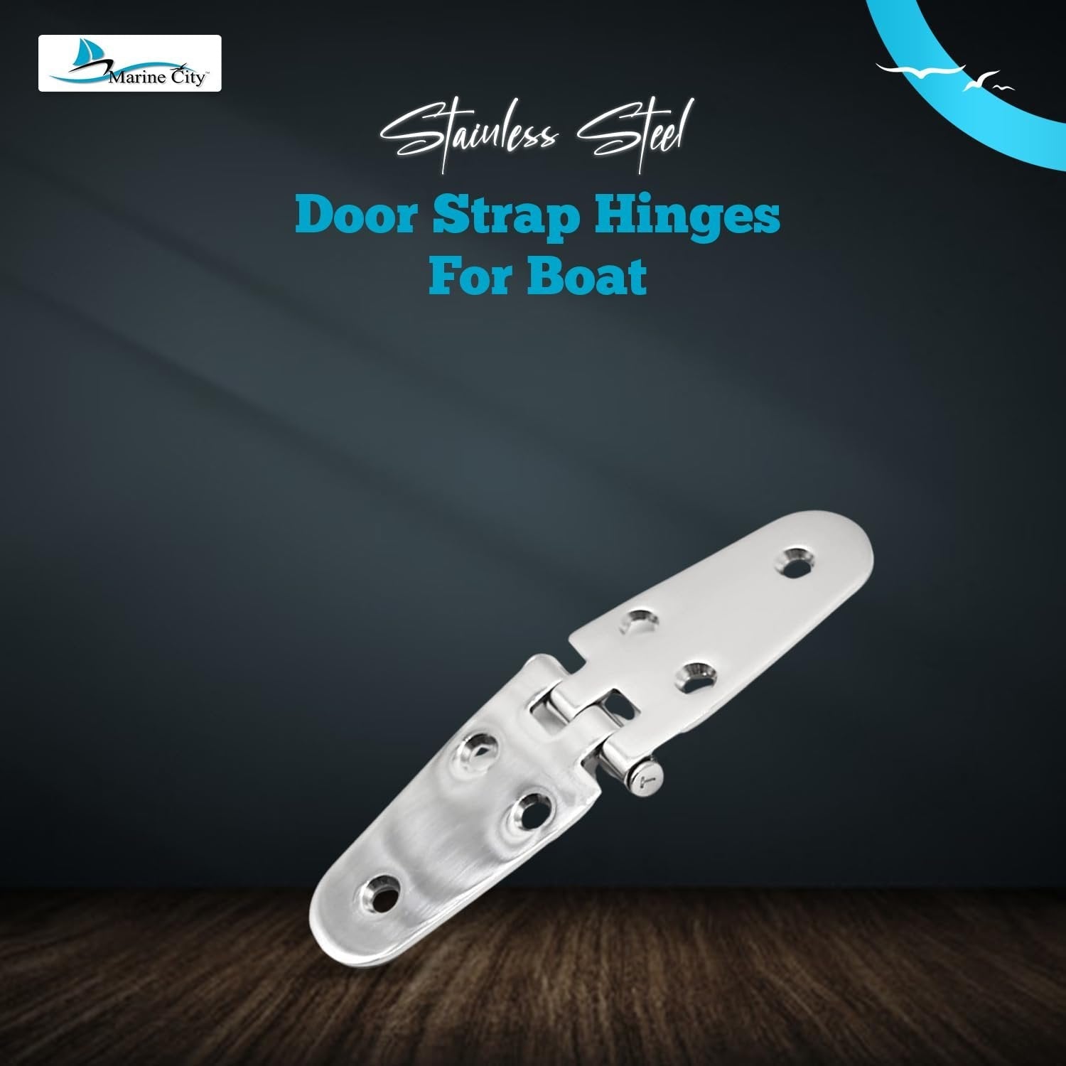 Marine City Stainless Steel Round Door Strap Hinges Ideal for Boats (2 Pcs) Marine City Hardware