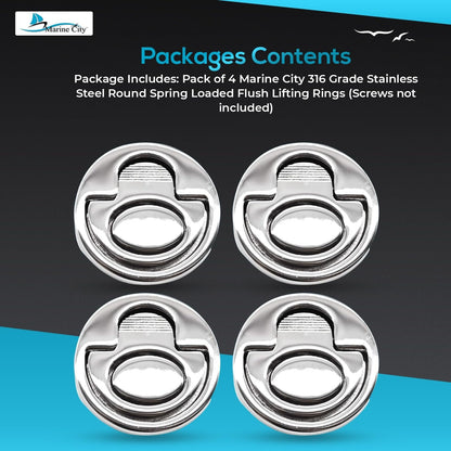 Marine City 316 Stainless Steel Round Spring-Loaded Flush Lifting Ring (4 Pcs) Marine City Hardware