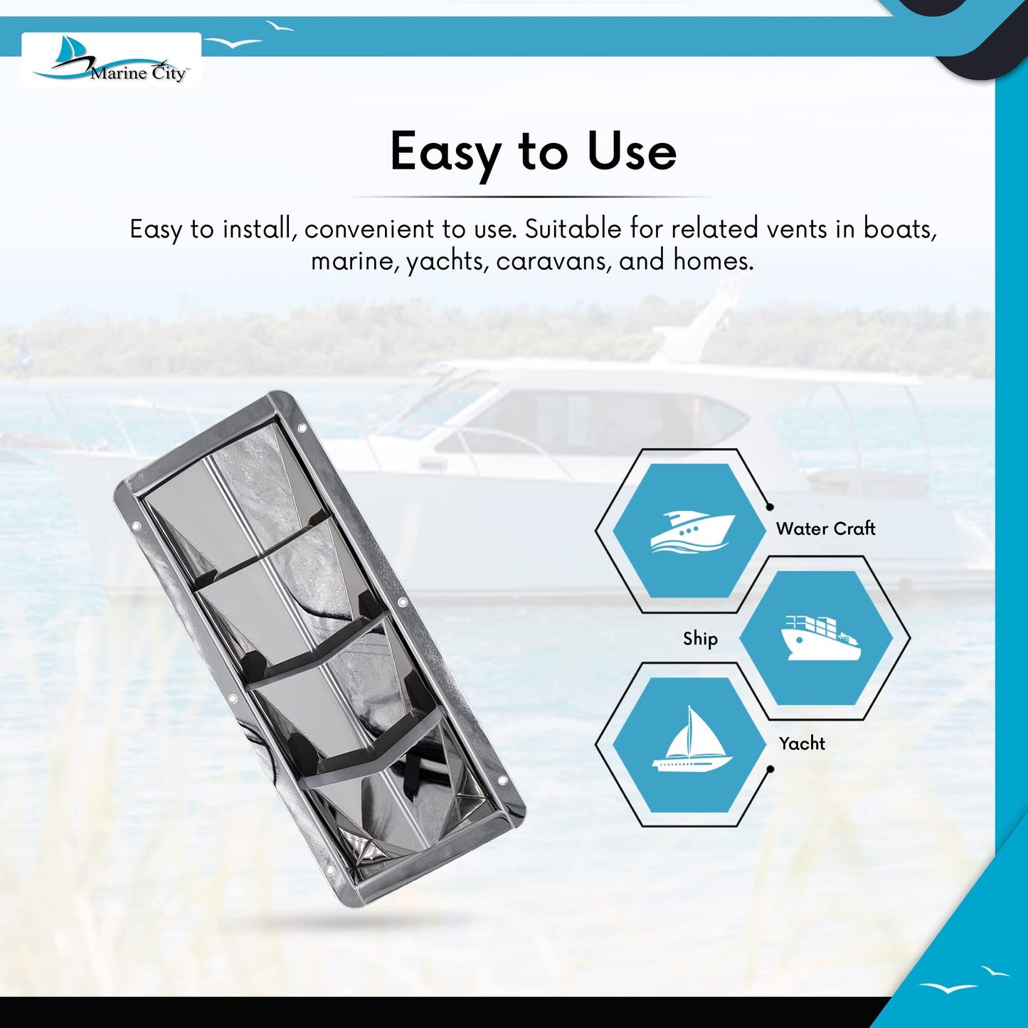 Marine City 4-Slot Louvered Vent – Stainless Steel, 10 × 4-3/8", Mirror Finish
