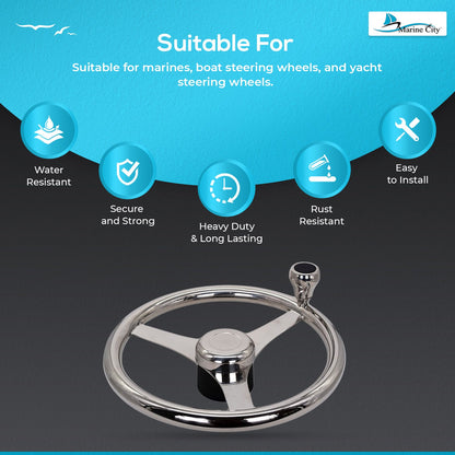 Marine City 13.5” 316 Stainless Steel 3-Spoke Sports Steering Wheel with Knob