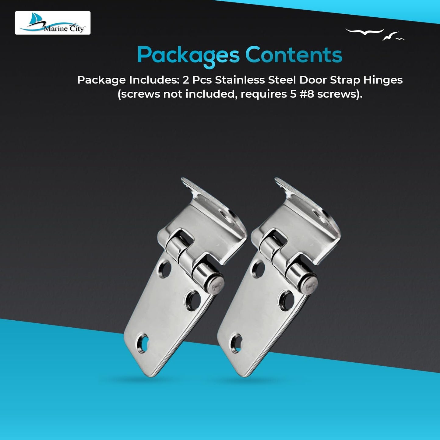 Marine City Stainless Steel Offset Short Side Hinges (2-5/8” × 1-7/16”) (2 Pcs)