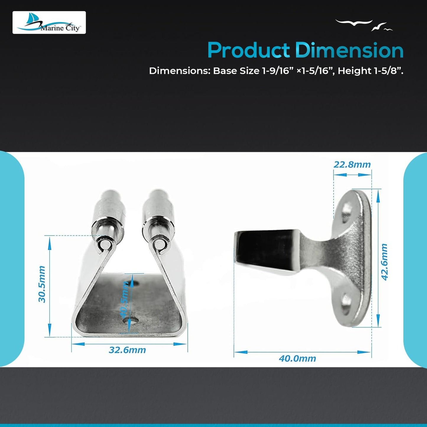 Marine City Tope de puerta de acero inoxidable y soporte para barco, RV (altura: 1-5/8") (M)