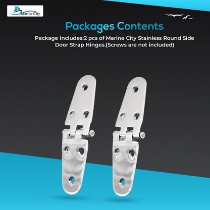 Marine City Stainless Steel Round Door Strap Hinges Ideal for Boats (2 Pcs) Marine City Hardware