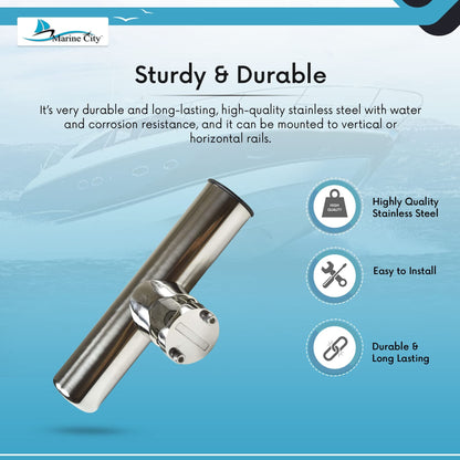 MARINE CITY 316 Stainless Steel Adjustable Clamp On Fishing Rod Holder 1”–1-1/4”
