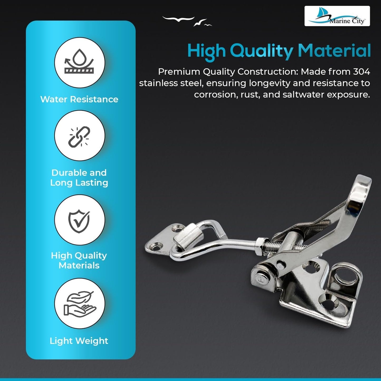 Marine City Lockable Hatch Fastener – 304 Stainless Steel, Adjustable 4.53–4.92” MARINE CITY