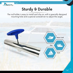 Marine City Adjustable Fishing Rod Holder – 304 Stainless Steel, Clamp-On