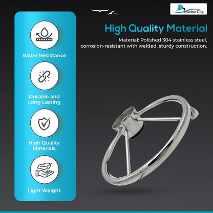 Marine City 5-Spoke Stainless Steel Steering Wheel – 13-1/2” Marine Helm Wheel MARINE CITY