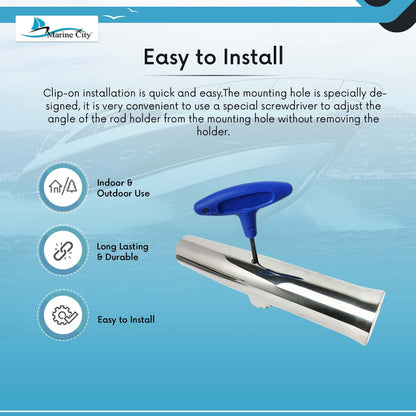 MARINE CITY Soporte para caña de pescar ajustable con abrazadera resistente y resistente para rieles de 7/8 pulgadas y 1 pulgada (2 unidades)