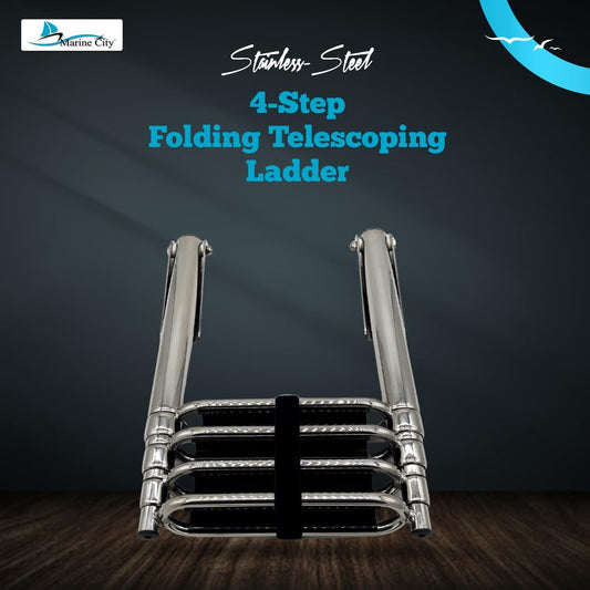 MARINE CITY 4-Step Folding Telescoping Ladder, 304 Stainless Steel Round Tube Boat Boarding Ladder for Swim Platforms & Docks MARINE CITY
