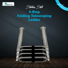 MARINE CITY 4-Step Folding Telescoping Ladder, 304 Stainless Steel Round Tube Boat Boarding Ladder for Swim Platforms & Docks