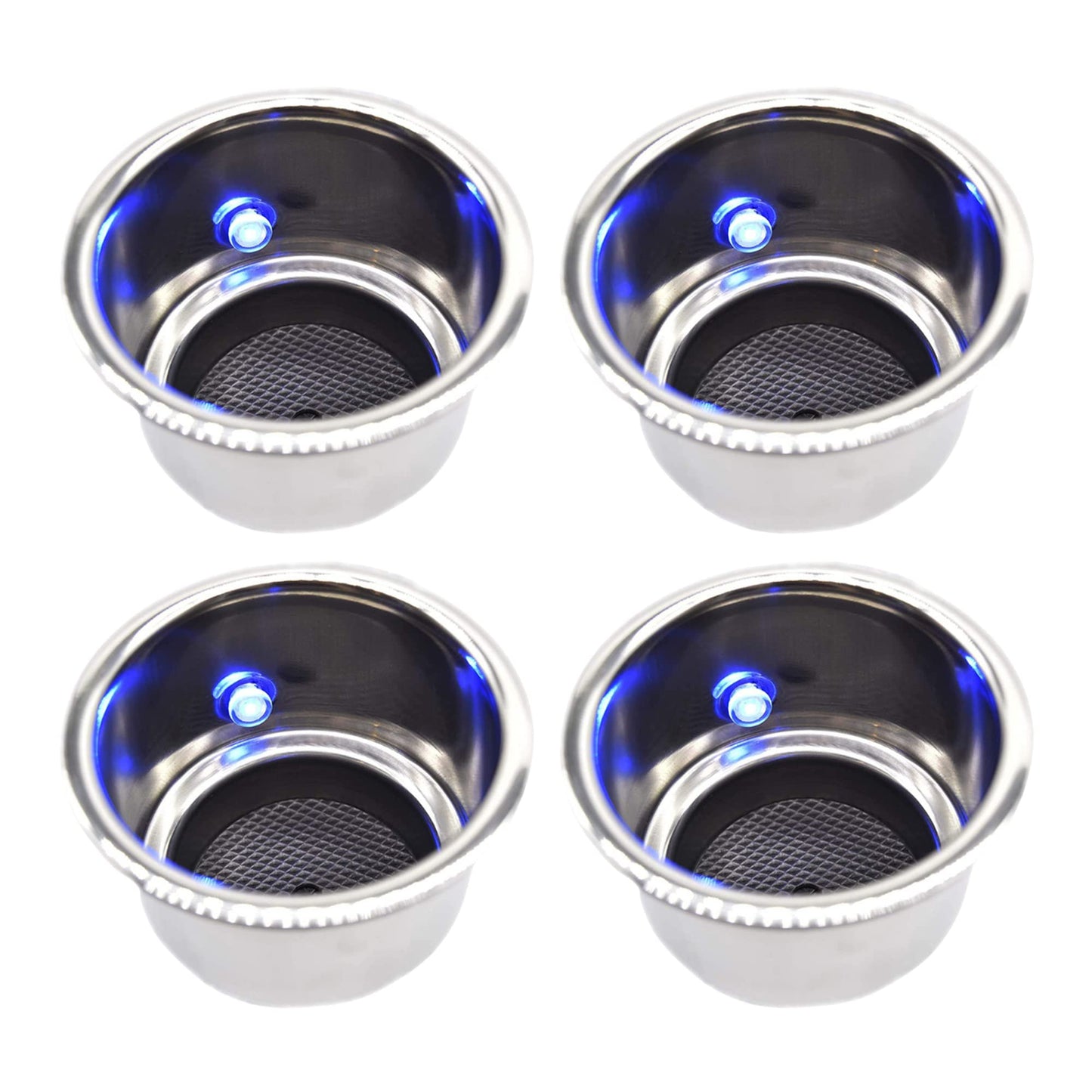 Marine City Stainless Steel 12V Blue LED Illuminated Drink Holder with Drain