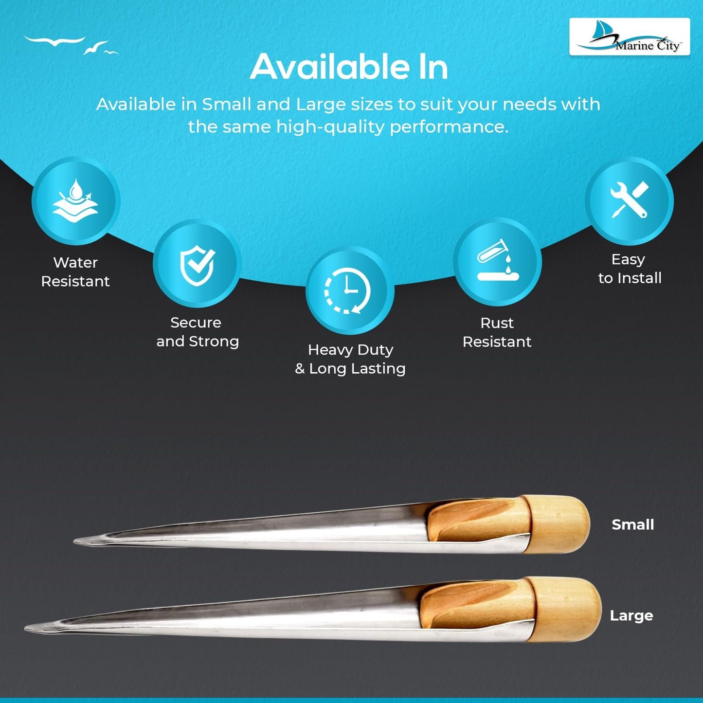 MARINE CITY Wooden Handle Splicing FID Spike – 304 Stainless Steel (Medium)