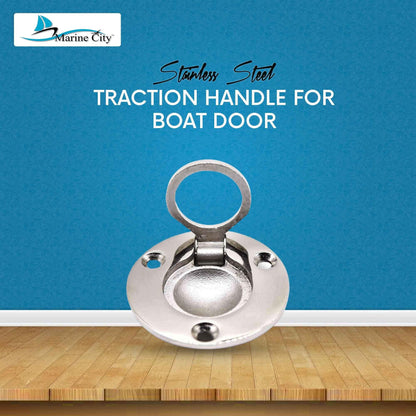MARINE CITY 316 Stainless Steel Round Flush Boat Hatch Lift Ring – 3-Point Fix