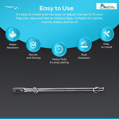 Marine City 316 Stainless Steel Rail Mounted Flag Staff – 15-1/4" Pole