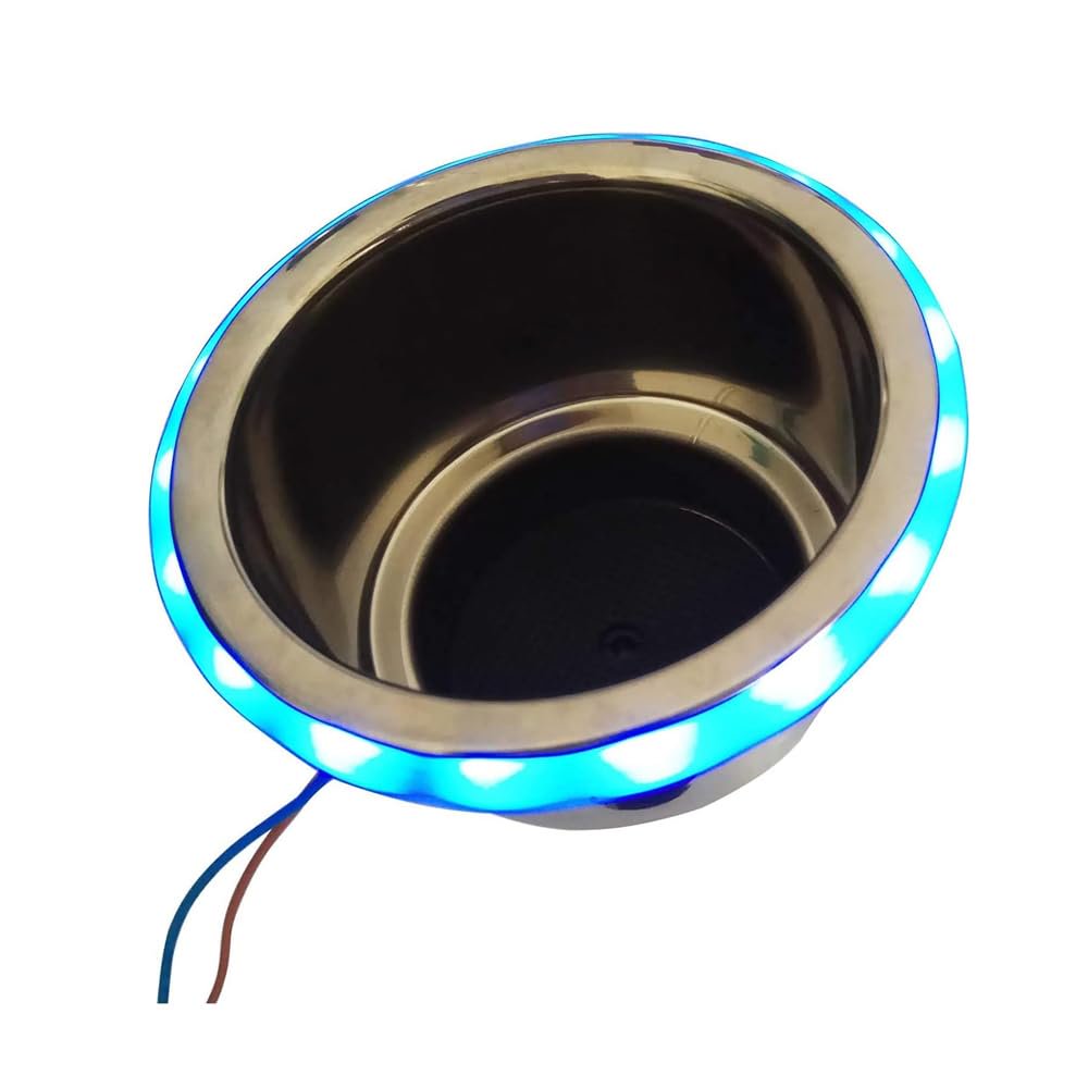 Marine City Stainless Steel 12V Blue LED Ring Cup Holder with Center Drain