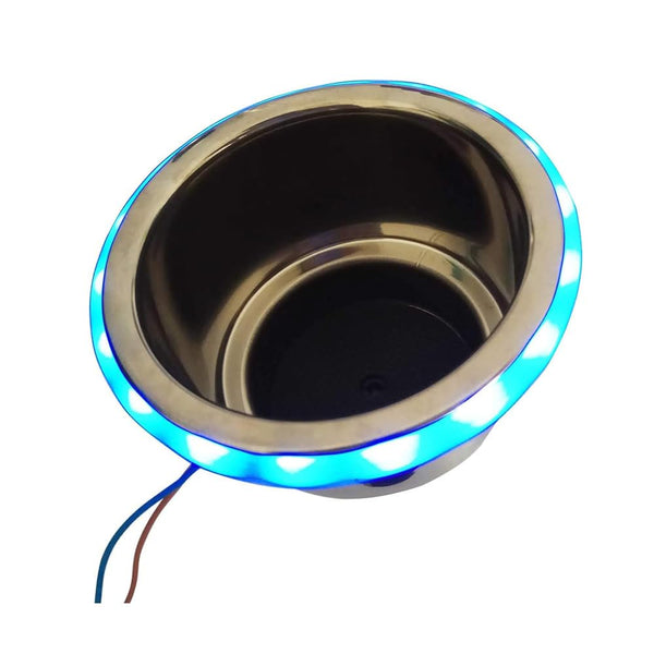 Marine City Stainless Steel 12V Blue LED Ring Cup Holder with Center Drain