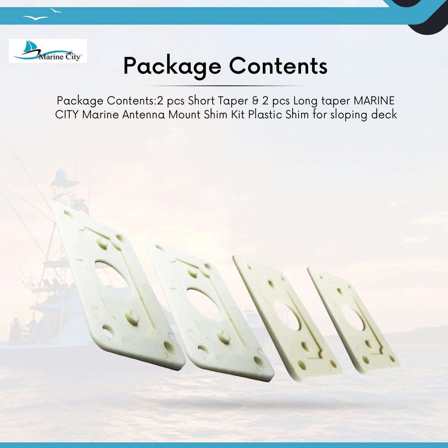 MARINE CITY Marine Antenna Mount Shim Kit – Plastic Shims (Short & Long Taper)