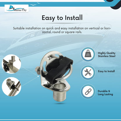 Marine City Rail Mount Antenna Bracket – 304 Stainless Steel with Nylon Clamp