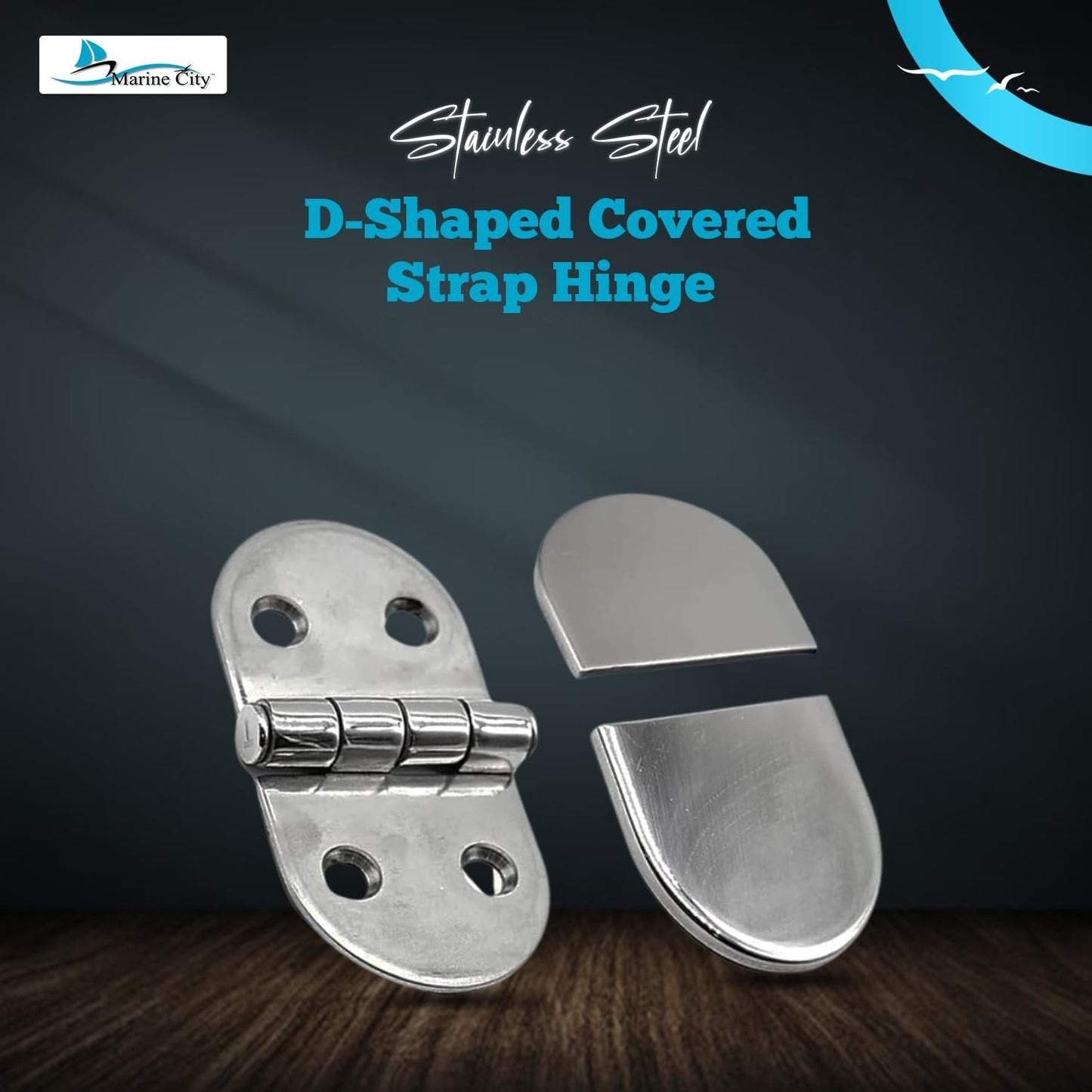 Marine City 316 Stainless Steel D-Shaped Covered Strap Hinge (Pack of 2) MARINE CITY