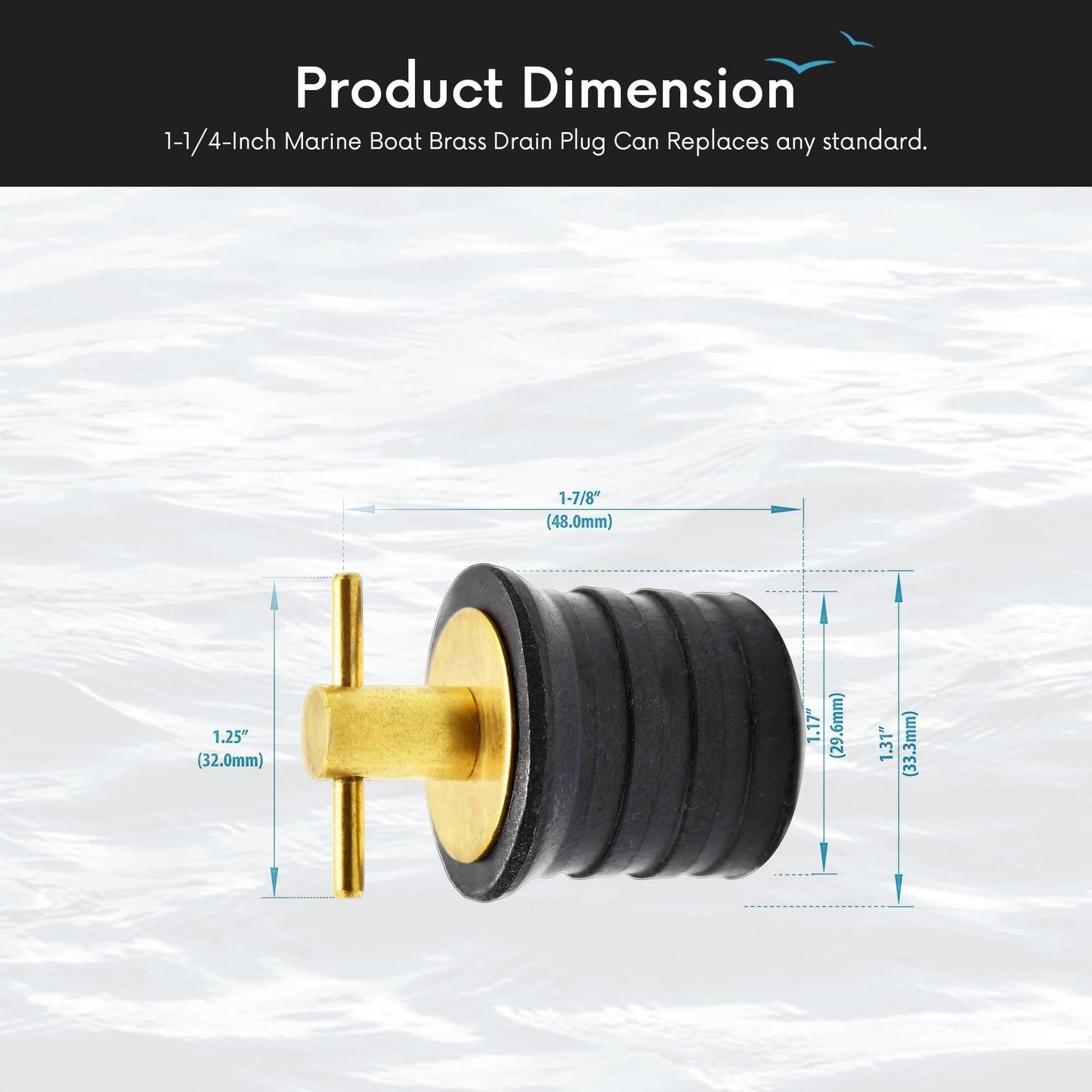 Marine City 1-1/4” Brass Drain Plug with Neoprene Seal – Rust-Proof, Waterproof