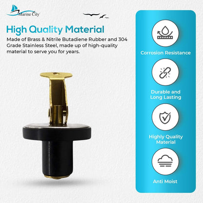 Marine City 1/2” Brass Snap Lock Baitwell Plugs – Drain Plug (Pack of 2) MARINE CITY