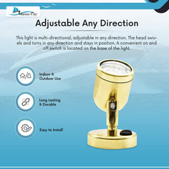 Marine City Brass Swivel Head Cabin Reading LED Light – Adjustable MR16-3W, 12V