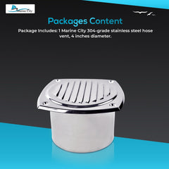 Marine City 304 Stainless Steel Hose Vent, 4” Diameter, Polished Louvered Design