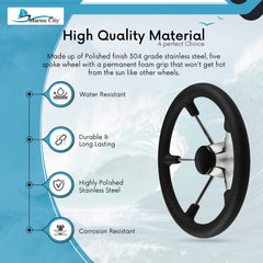 Marine City 13-1/2 inches Boat Stainless Steel Steering Wheel with Black Foam Grip (Diameter: 13-1/2 inches)