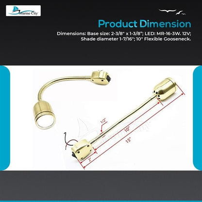 Marine City Luz de lectura de cabina LED con cuello de cisne flexible de latón para barco y yate (2 unidades)