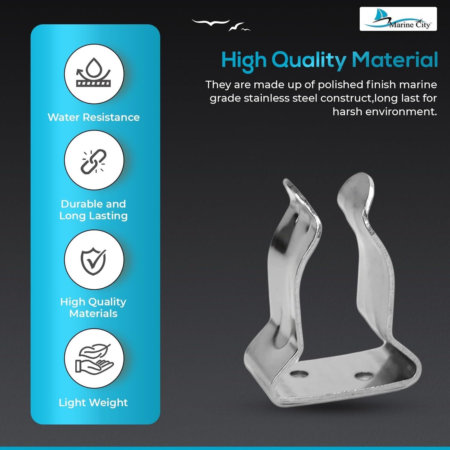 MARINE CITY Stainless Steel Storage Clips – Hook & Spring Clamp (Pack of 2) Marine City
