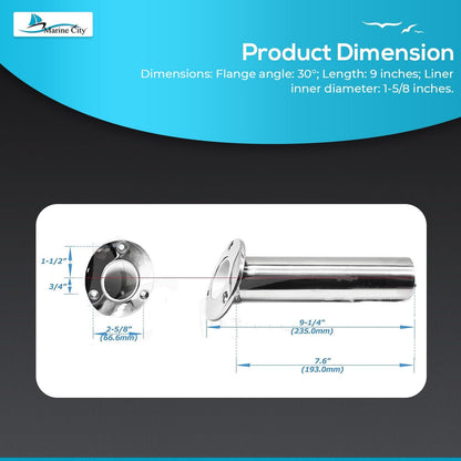 Marine City 316 Stainless Steel Flush-Mount Fishing Rod Holder with Drain