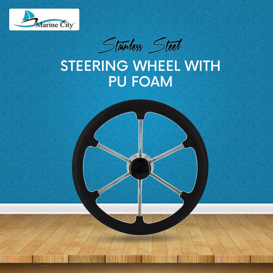 Marine City Stainless Steel 5 Spoke Steering Wheel 16 Inches, PU Foam Grip