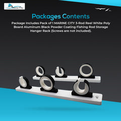 Marine City-carrete de 3 cañas, tablero de polietileno blanco, aluminio con recubrimiento en polvo negro, colgador de almacenamiento para caña de pescar para barco, furgoneta y coche