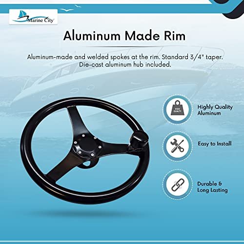 Marine City 13.5” Black Anodized Aluminum Sports Steering Wheel with Knob