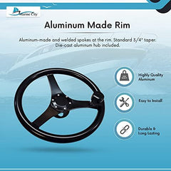 Marine City 13.5” Black Anodized Aluminum Sports Steering Wheel with Knob