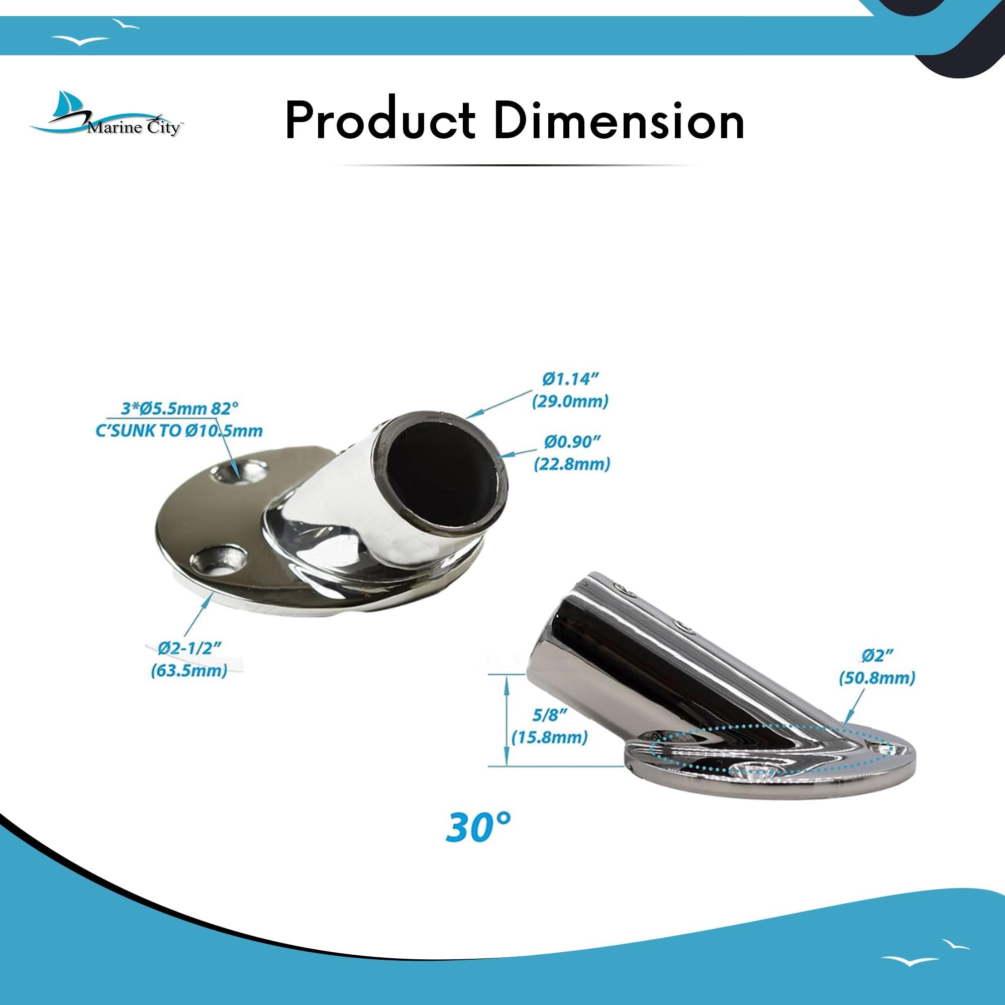 30° Boat Hand Railing Round Base Stainless Steel - Marine City – Marine ...