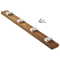 Marine City Teak Base Wall Mount 4-Hook Rack – Heavy Duty 316 Stainless Steel