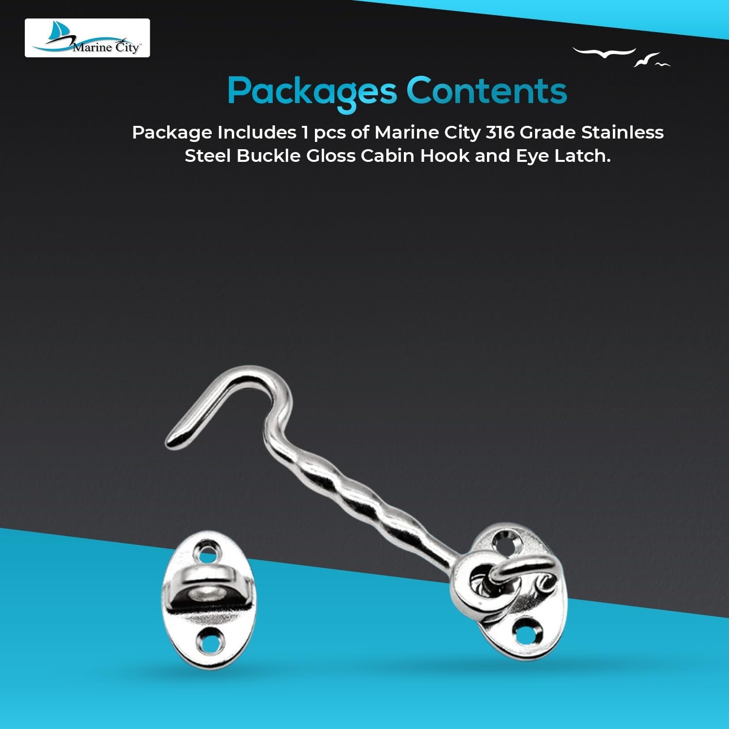 Marine City Buckle Cabin Hook and Eye Latch – 316 Stainless Steel for Door Marine City Hardware