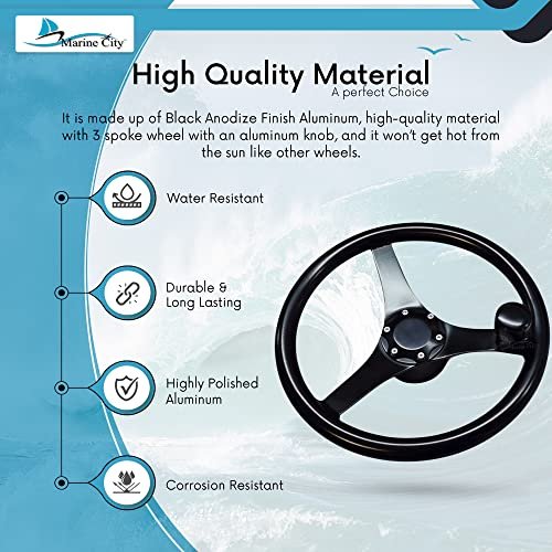 Marine City 13.5” Black Anodized Aluminum Sports Steering Wheel with Knob